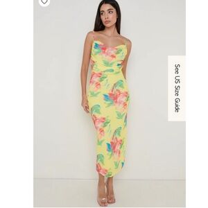 Pretty Lavish Yellow Floral Midaxi Dress | Ruched Bust Side Slit | Size US 6